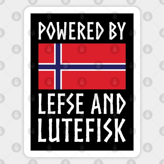 Powered By Lefse and Lutefisk Norway Flag Magnet by Huhnerdieb Apparel